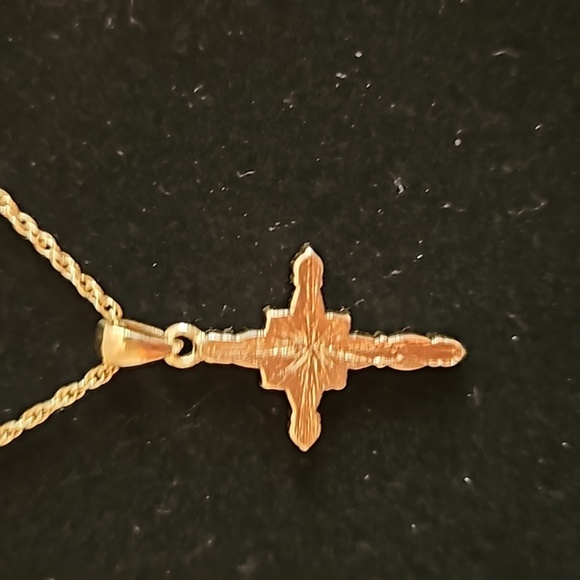 Red & Clear Rhinestones Goldtone Cross on 16" Rope Chain Necklace - Picture 5 of 7